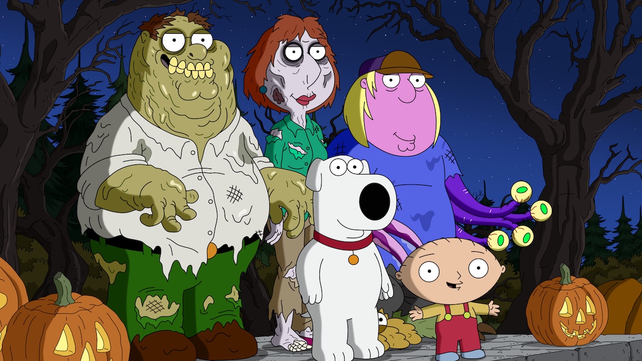Zombie Peter and Lois Griffin, alien Chris, Brian and Stewie in Family Guy: A Little Fright Music