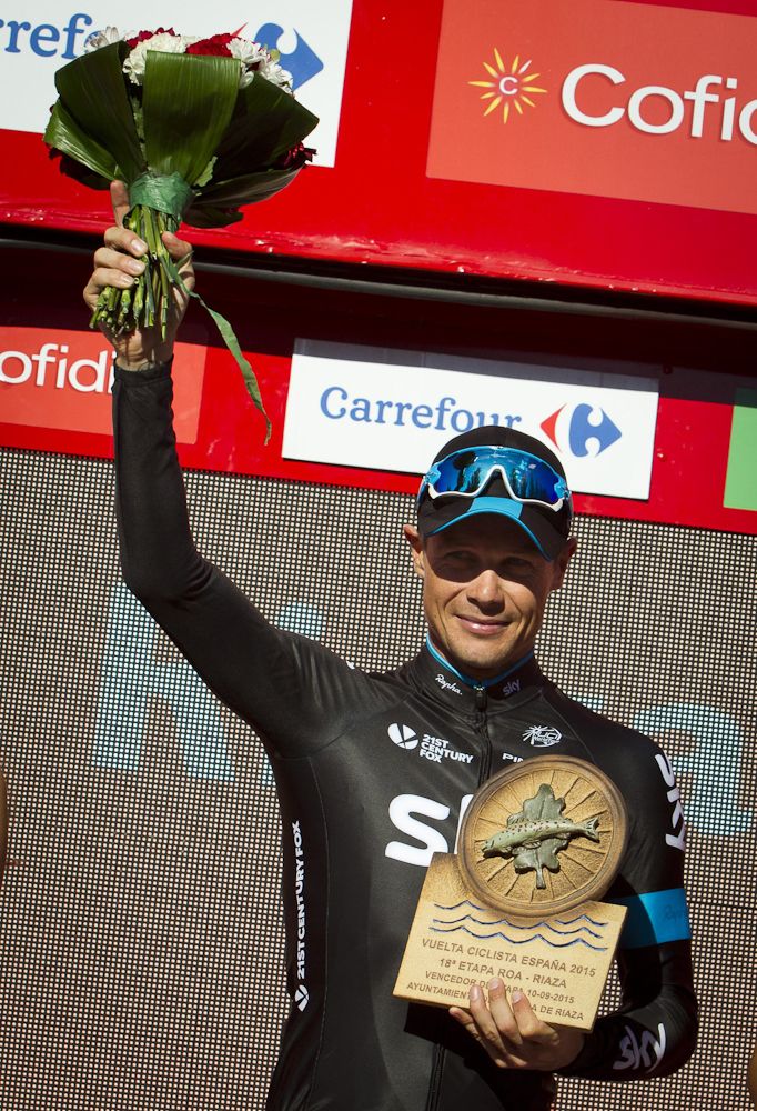 Nicloas Roche on the stage 18 podium.