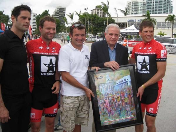 Jan Ullrich with Mayor or Miami, Tomas Regalado and event organizers Gustavo Walder, Paco Wrolich and Matteo Gerevini