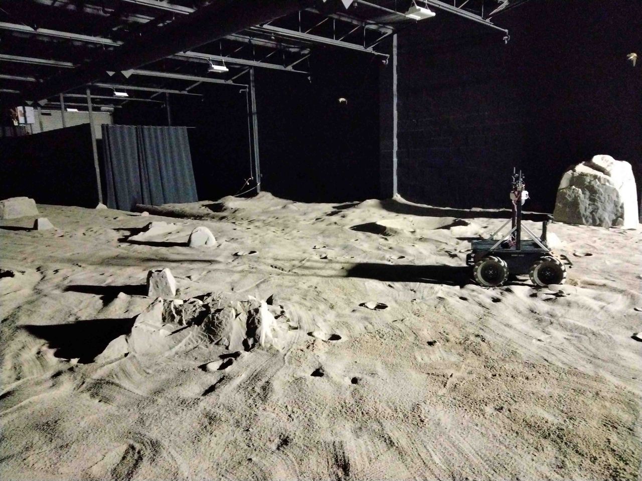 Lunar rover Max in a lunar-like facility at the company Mission Control in Ottawa, Canada.