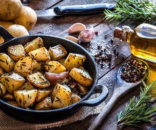roasted potatoes in pan