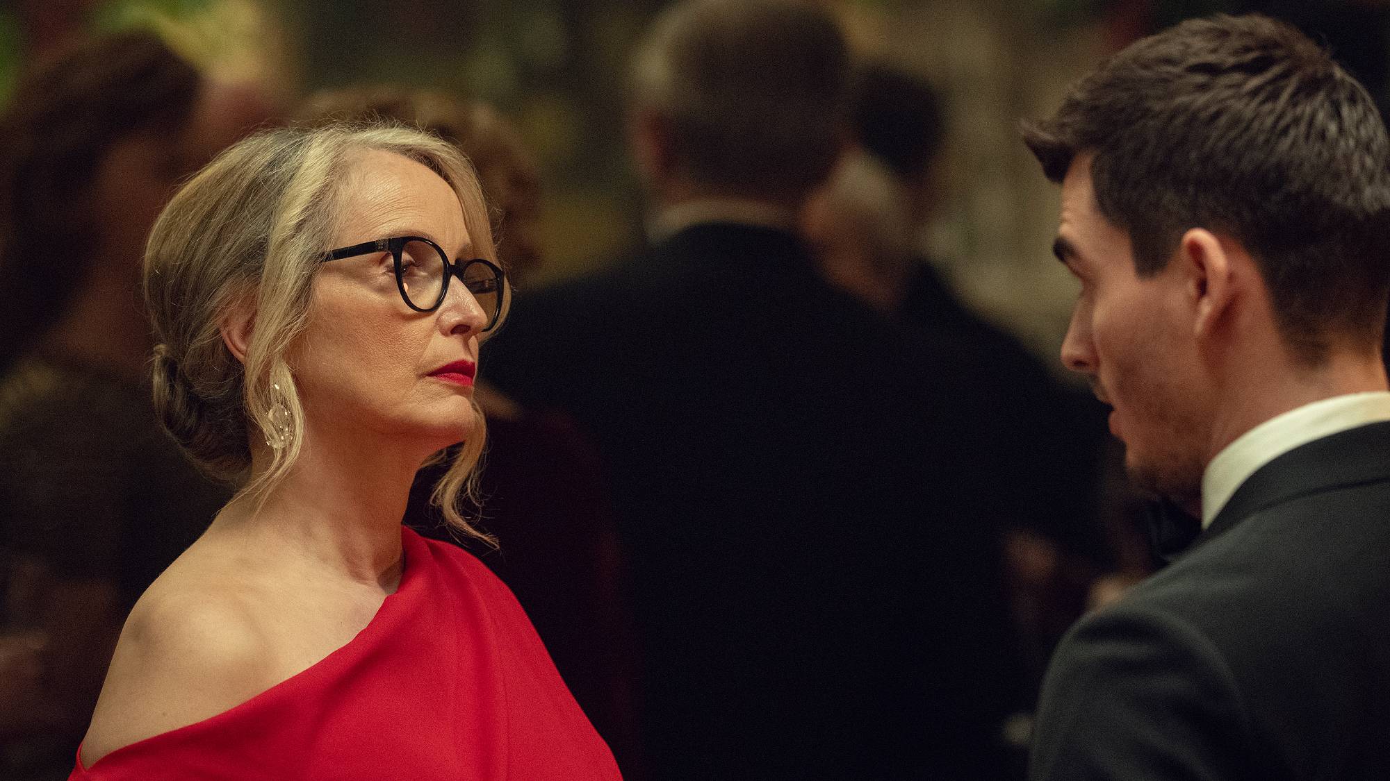 Julie Delpy as Vivienne and Corey Mylchreest as Matheo in "Hostage" on Netflix