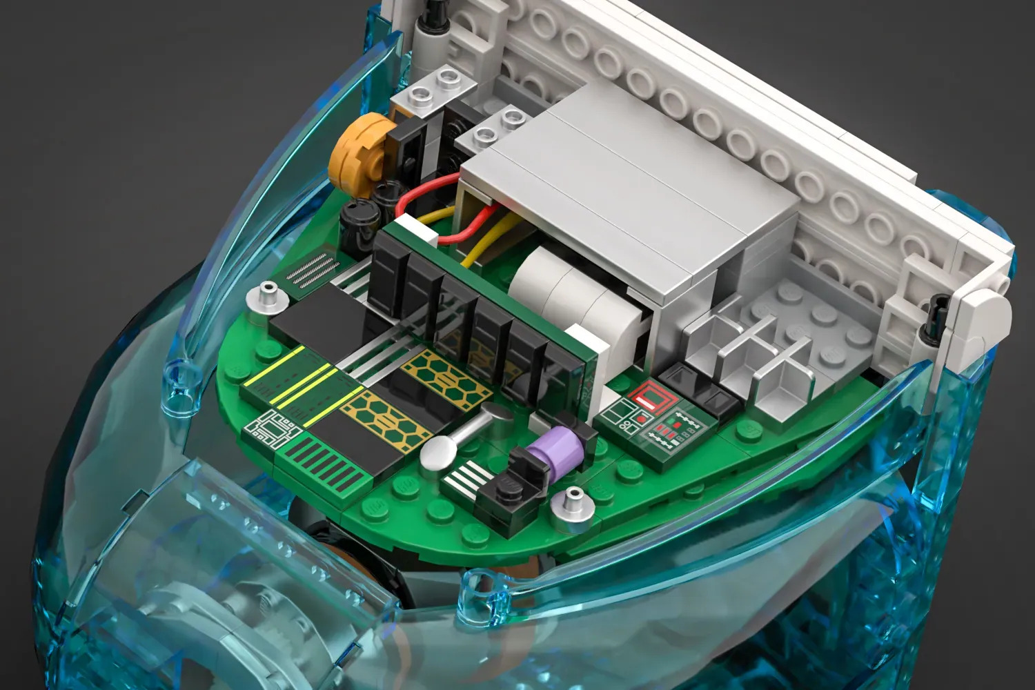 A render of a Lego Apple iMac G3
