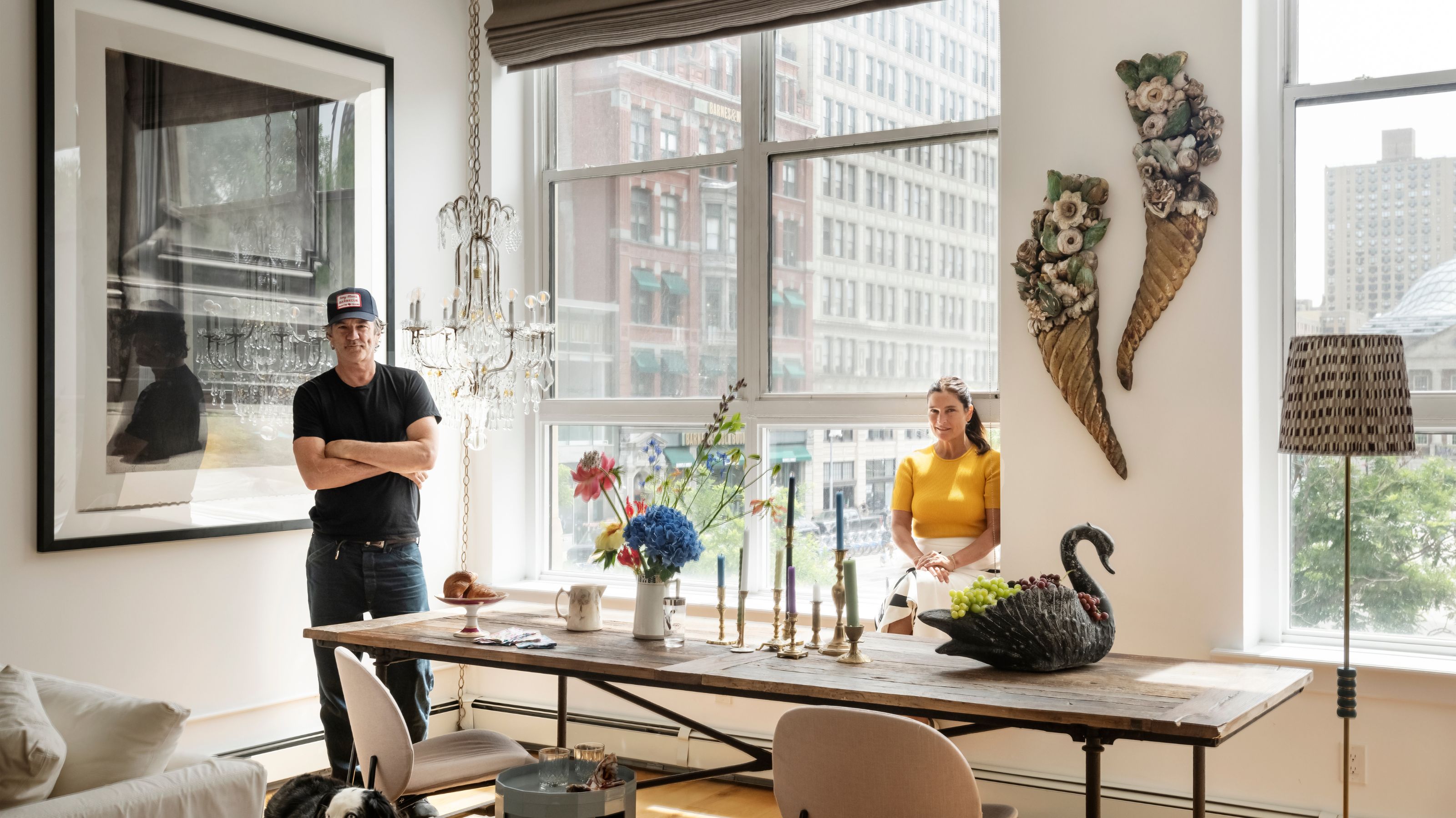 Dining space in an open plan New York city apartment featuring the designer Robert Novogratz