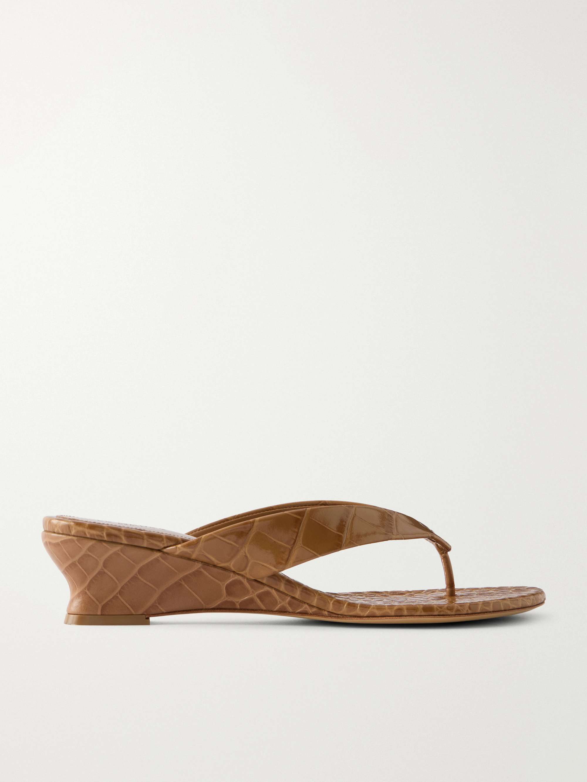 Micro Wedge Croc-Effect Leather Thong Sandals