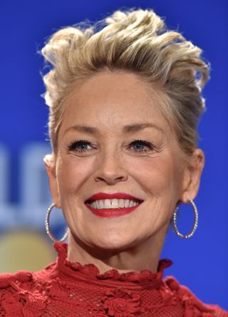 Sharon Stone with a bold red lip