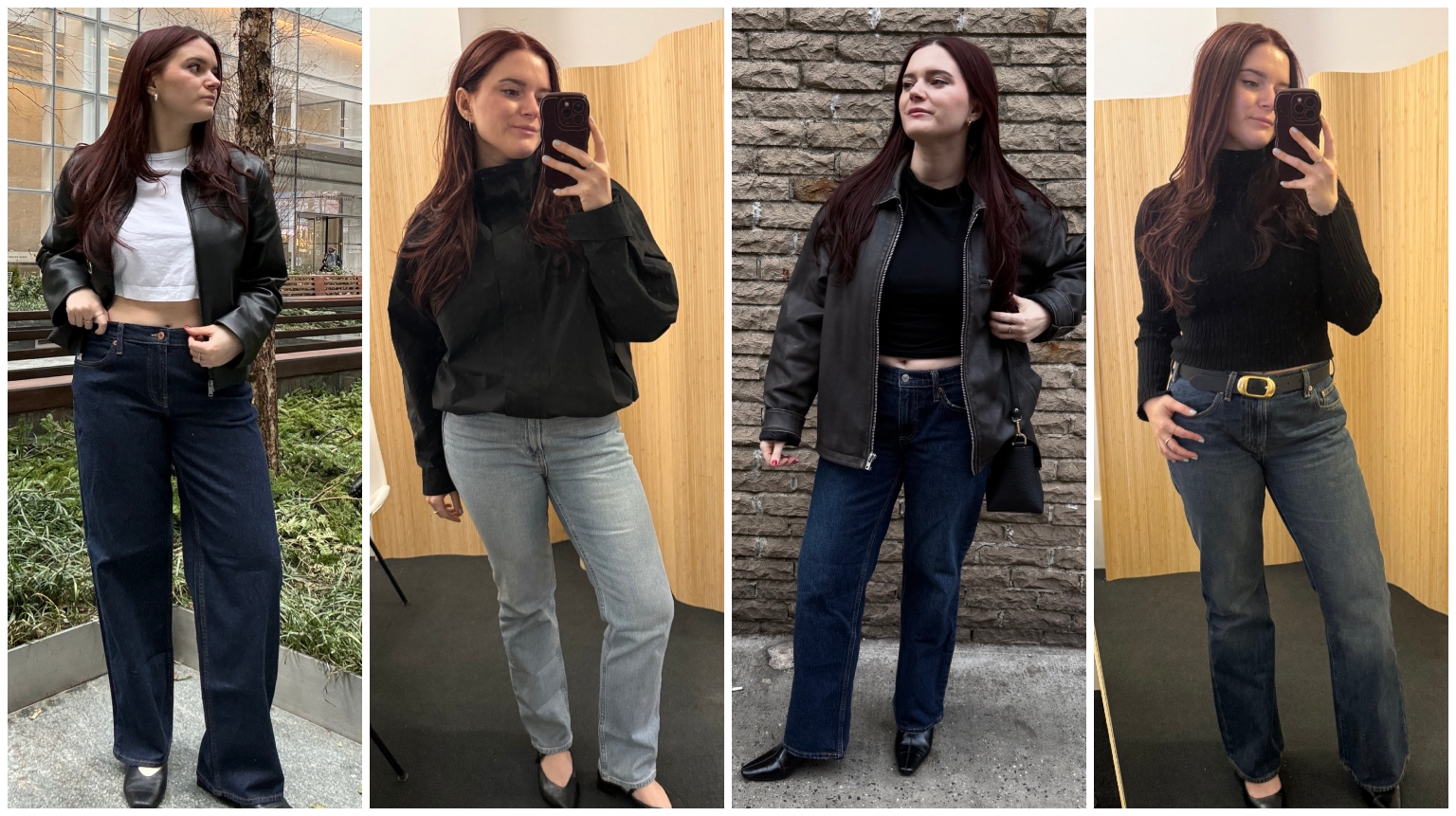 Collage of Brooke Knappenberger wearing gap jeans with white border