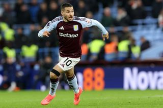 Emi Buendia in action for Aston Villa against Brentford in December 2024.