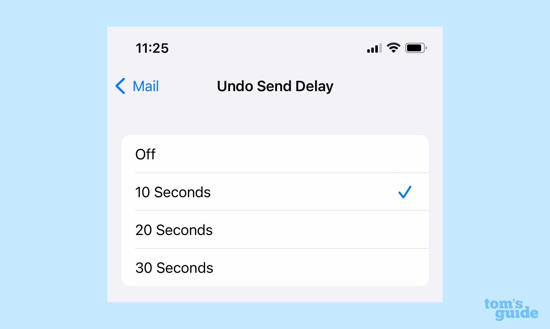 Настройте время задержки отправки отмены в почте iOS 16