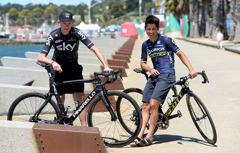 Chris Froome and Esteban Chaves with their bikes