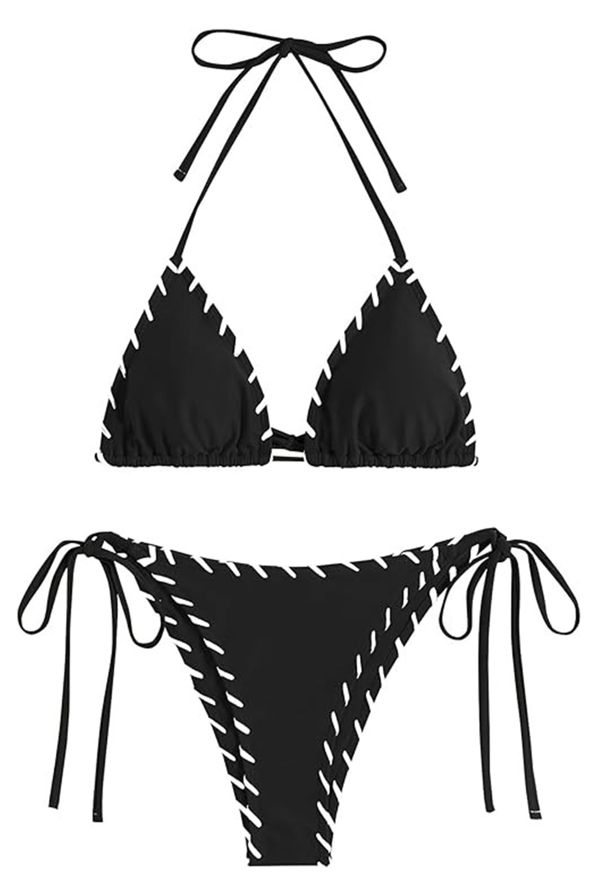Zaful Women Bikini Set Two Piece Twisted Trim Tie Back Halter Cheeky Swimsuit Bathing Suit Black