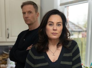The Feud on Channel 5 (first look above) stars Jill Halfpenny and Rupert Penry-Jones.