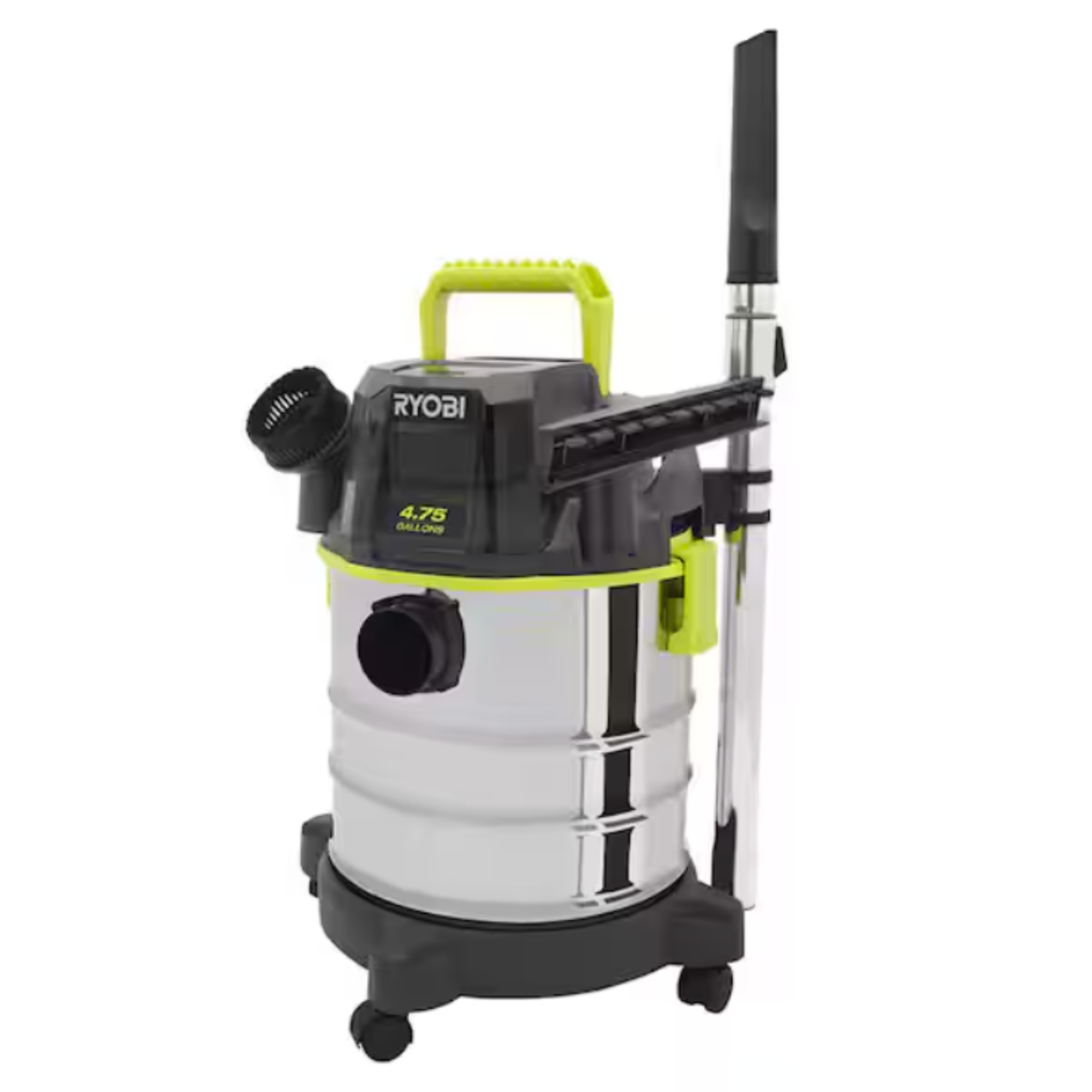 Ryobi ONE+ 18V Cordless 4.75 Gallon Wet/Dry Vacuum against white background.