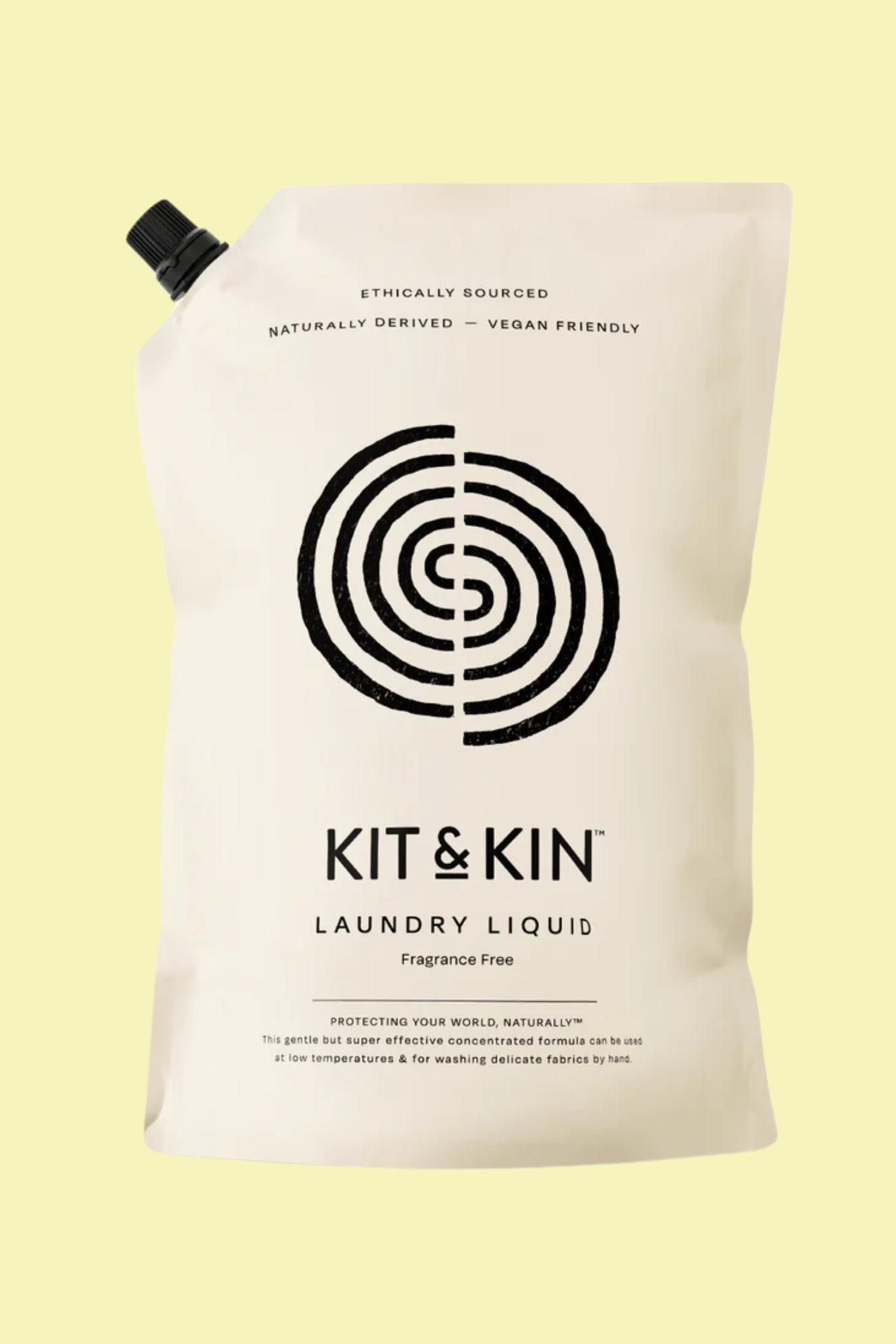 A packet of laundry liquid against a light yellow background