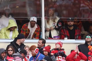 Taylor Swift attends a Kansas City Chief game in support of her boyfriend, NLF Safety Travis Kelce.
