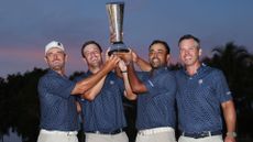 Charles Howell III of Crushers GC, Captain Bryson DeChambeau of Crushers GC, Anirban Lahiri of Crushers GC and Paul Casey of Crushers GC celebrate after winning the team championship on Day Three of the LIV Golf Invitational - Miami at Trump National Doral Miami on October 22, 2023 in Doral, Florida.