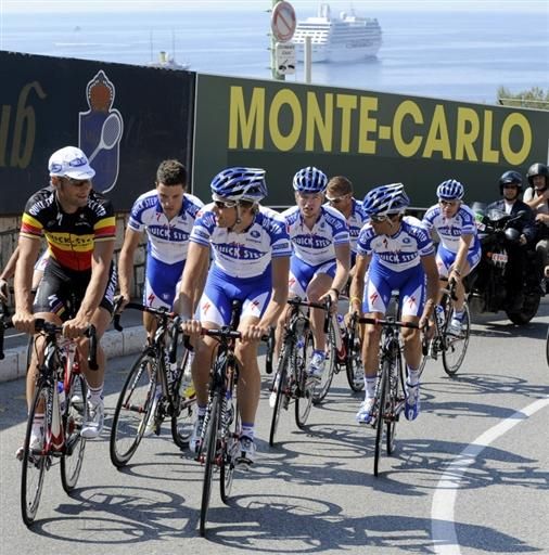 Tom Boonen, Belgian national champion, rides with his Quick Step teammates. Boonen awaits confirmation of whether he'll be permitted to start the Tour on Saturday.