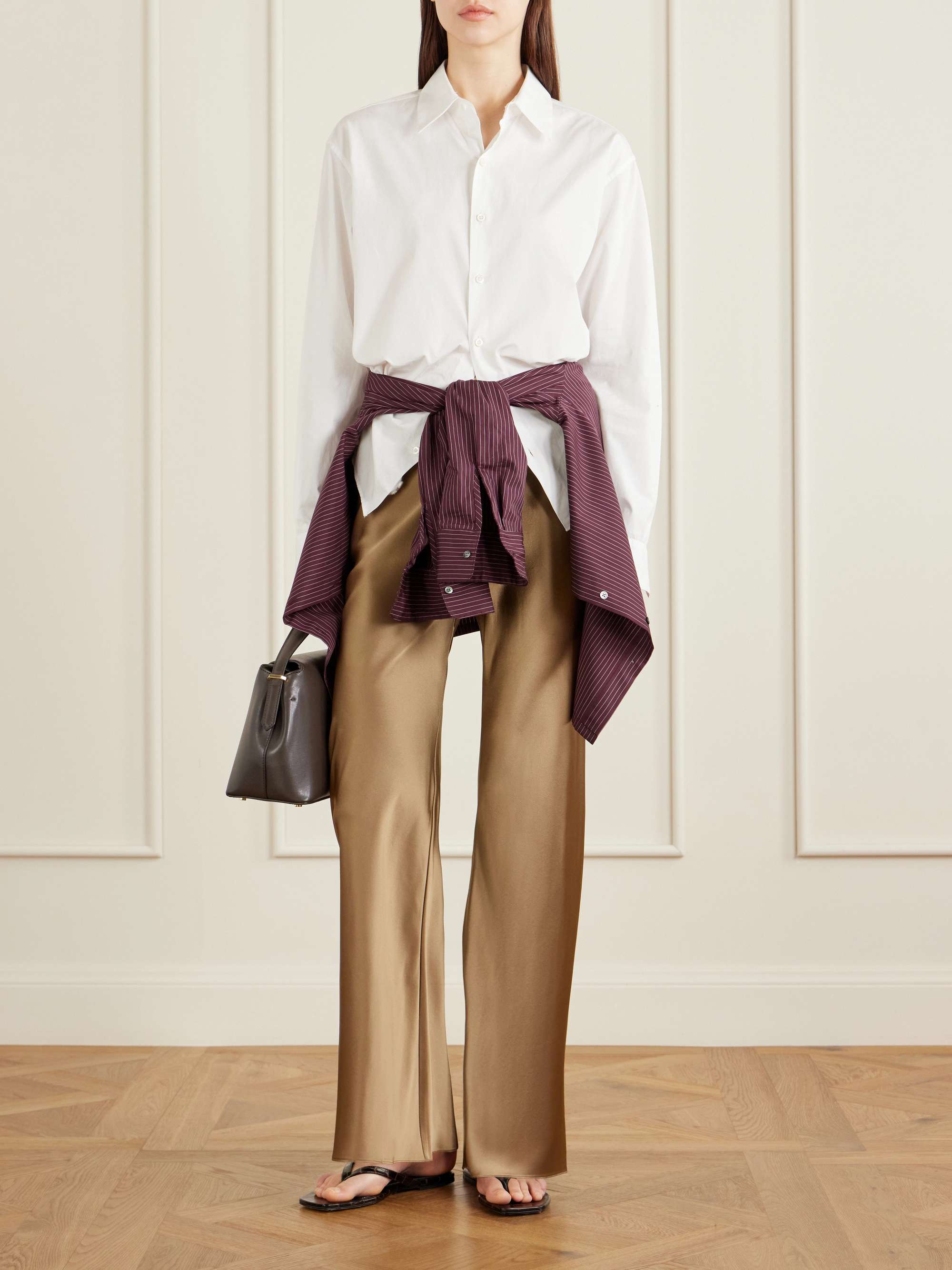 Appliqu&amp;eacute;d Silk-Charmeuse Straight-Leg Pants