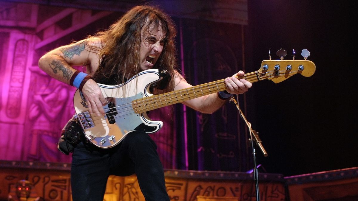 Steve Harris of Iron Maiden performs on stage at the Rod Laver Arena on 6th Feb 2008 in Melbourne, Australia