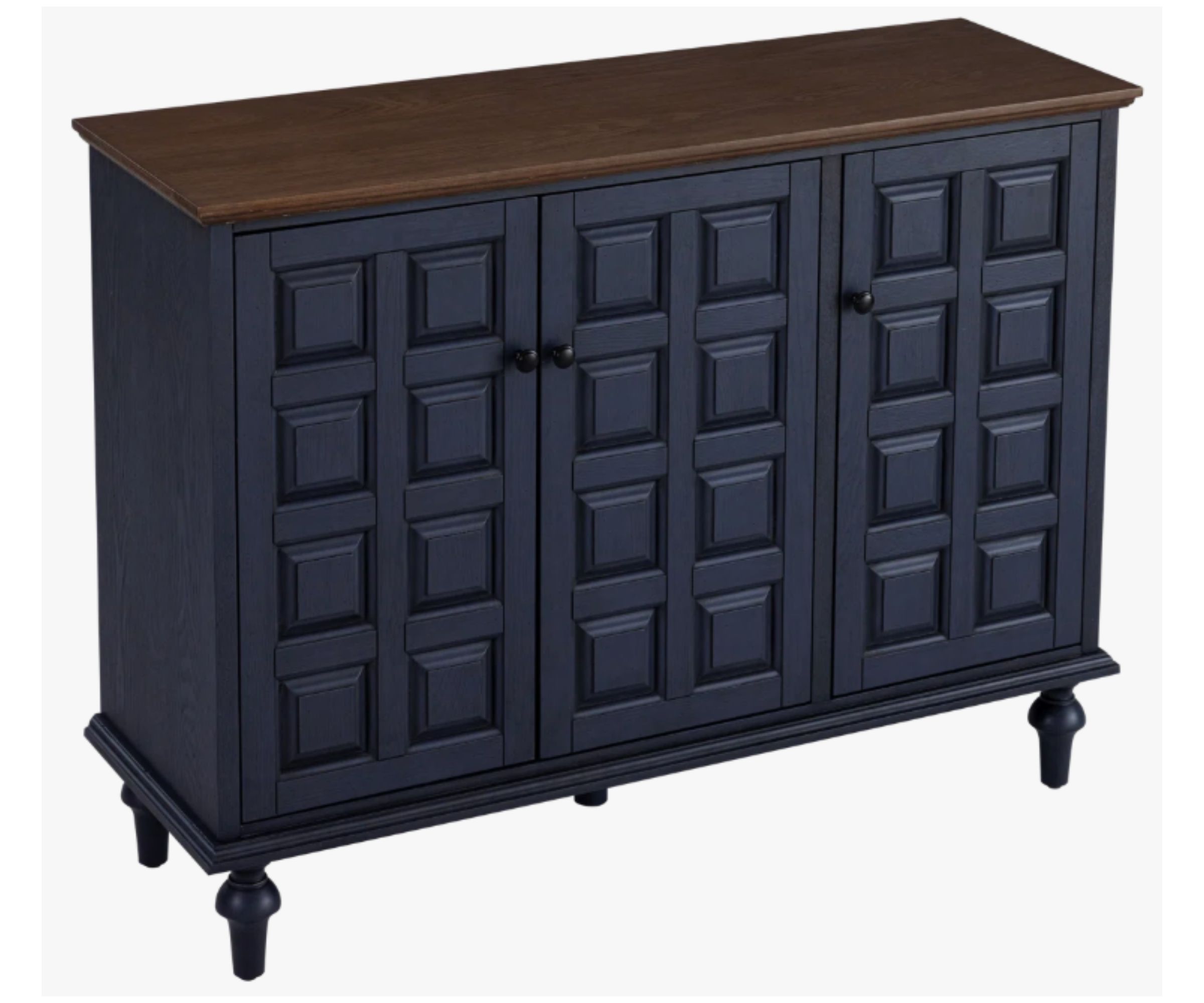Melesio Retro 3 Door Storage Cabinet Sideboard Buffet With Plaid Pattern Front