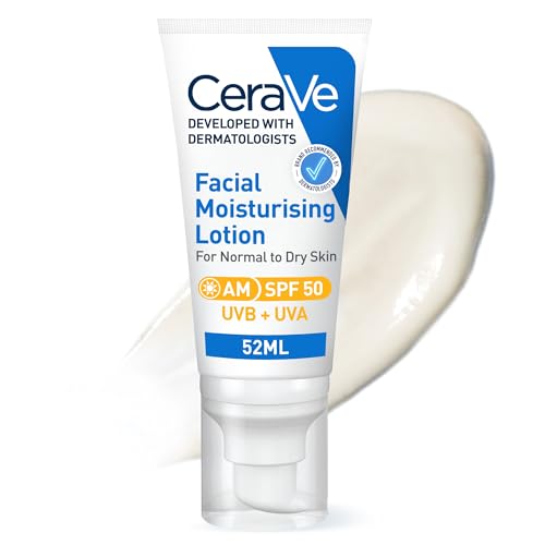 Cerave Am Facial Moisturising Lotion Spf50 With 3 Essential Ceramides, Vitamin E, Niacinamide, Mve Technology, Uva Uvb Protection, for Normal to Dry Skin, Lightweight, Non-Greasy, Allergy Tested, 52ml