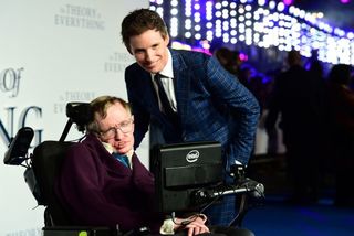 Professor Stephen Hawking and Eddie Redmayne at the premiere of The Theory of Everything, based on Hawking's life
