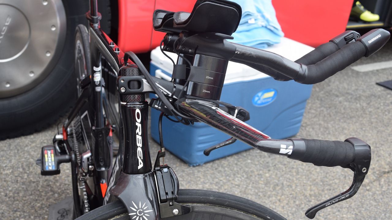 The Orbea Ordu features less aero integration than some of the other TT bikes on display