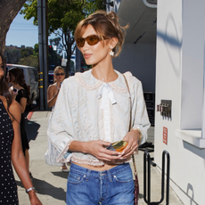 Bella Hadid wearing bootcut jeans
