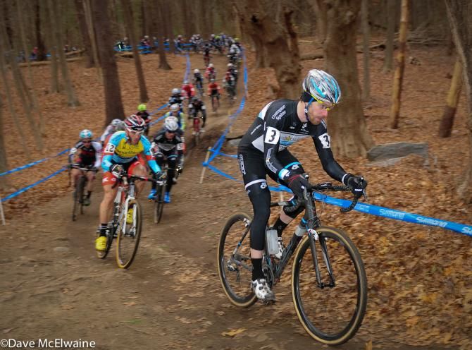 Shawn Milne (Keough Cyclocross) riding third wheel soon after the start