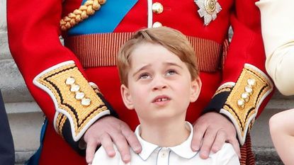 london, united kingdom june 08 embargoed for publication in uk newspapers until 24 hours after create date and time prince george of cambridge watches a flypast from the balcony of buckingham palace during trooping the colour, the queens annual birthday parade, on june 8, 2019 in london, england the annual ceremony involving over 1400 guardsmen and cavalry, is believed to have first been performed during the reign of king charles ii the parade marks the official birthday of the sovereign, although the queens actual birthday is on april 21st photo by max mumbyindigogetty images