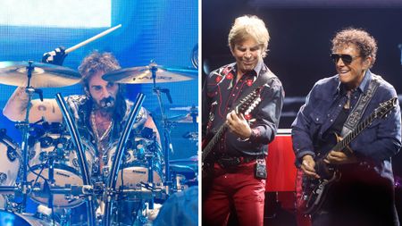 Journey drummer [left] Deen Castronovo, plus keyboardist/rhythm guitarist Jonathan Cain and lead guitarist Neal Schon