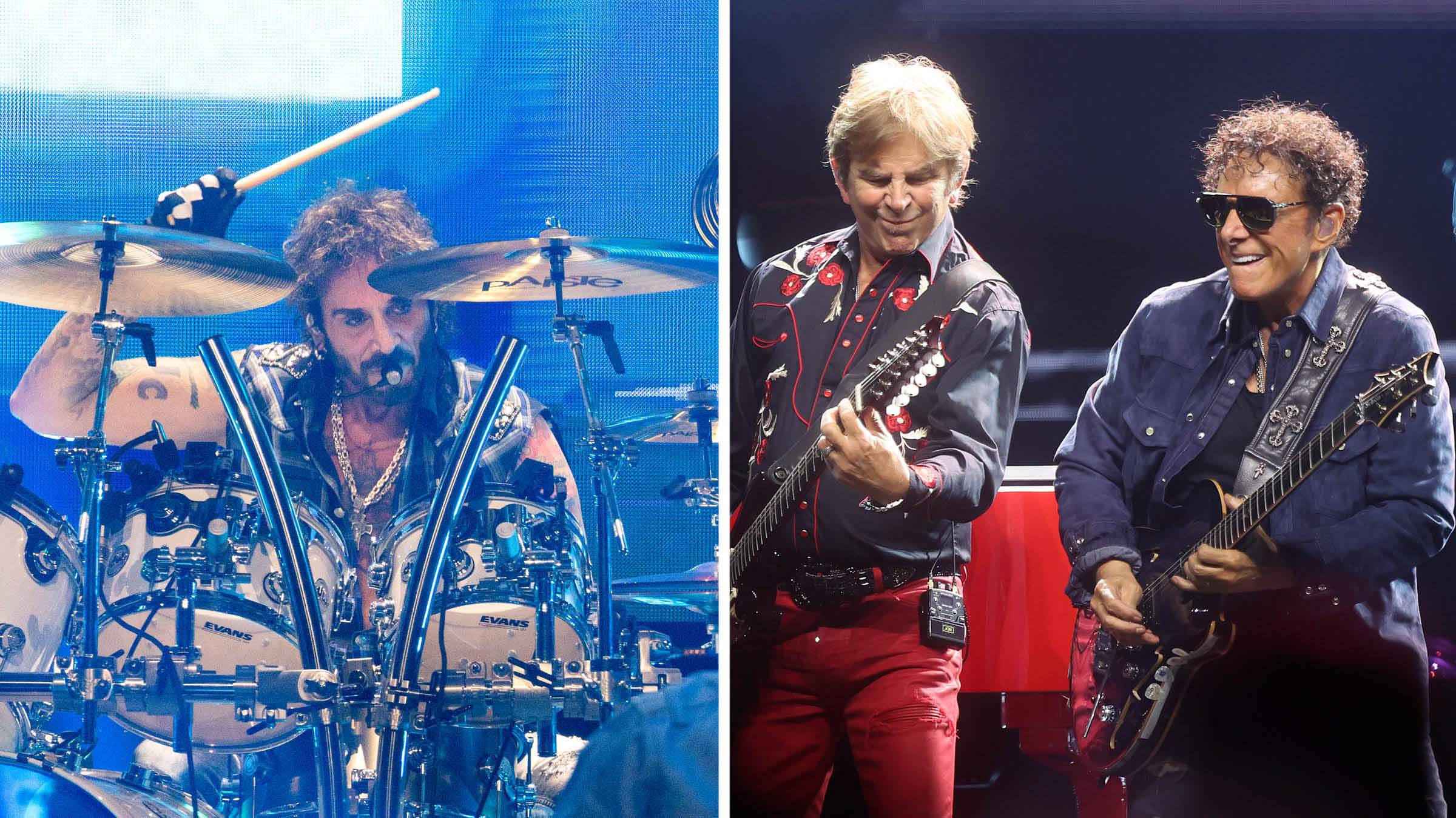 Journey drummer [left] Deen Castronovo, plus keyboardist/rhythm guitarist Jonathan Cain and lead guitarist Neal Schon