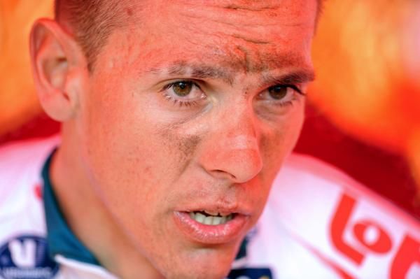 His face dusty, a tired but very happy Philippe Gilbert explains how he won the Amtel Gold Rac.e