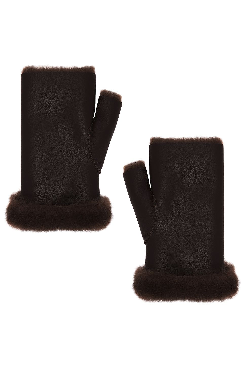 Faux Mink & Leather Fingerless Mittens