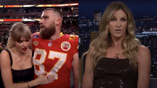 Taylor Swift andTravis Kelce at Super Bowl 2024/Erin Andrews on the Tonight Show with Jimmy Fallon