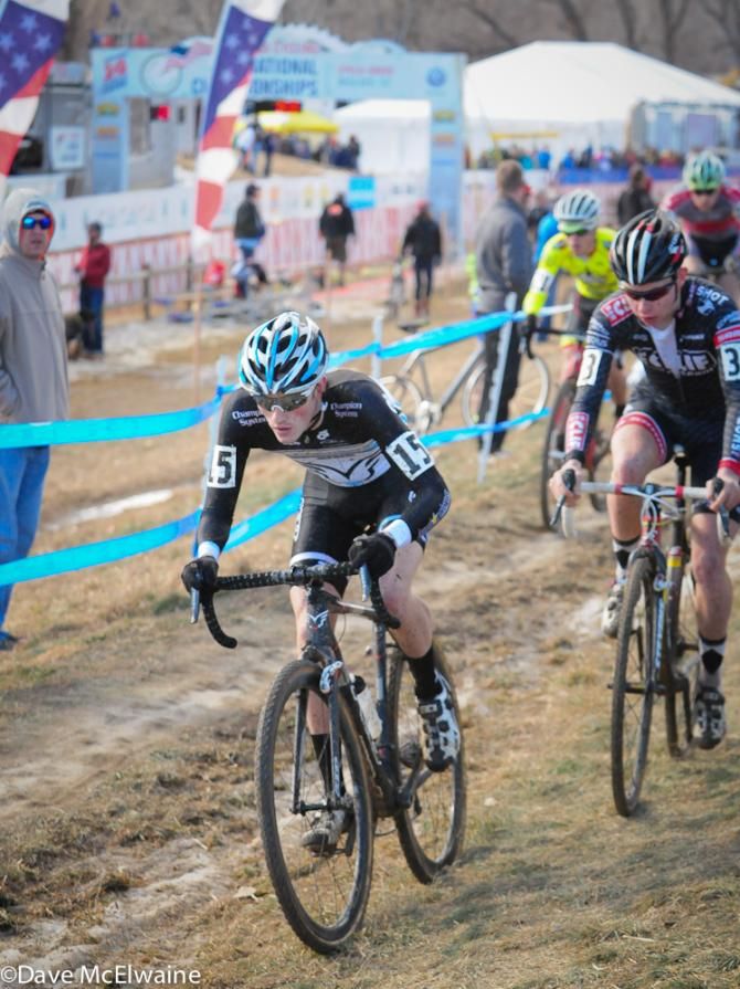 Jesse Keough (Keough Cyclocross) riding an off-camber section on lap two