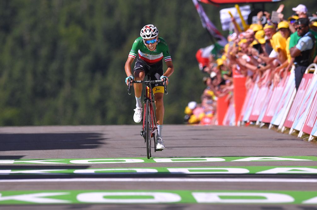 Fabio Aru takes the win atop La Planche des Belles Filles.