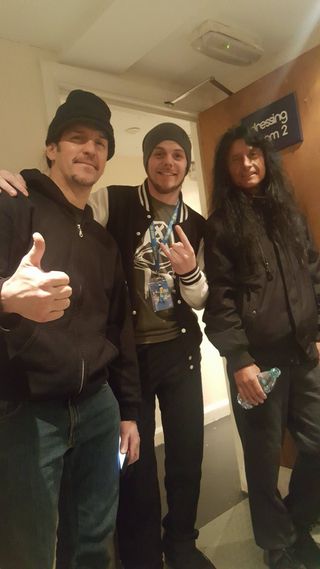 Arriving in good time we unloaded all our gear from the vans and had some time to chill out in the dressing room. Having met and played together on the Book Of Souls world tour, it was fantastic to be reunited with Frank and Joey of Anthrax!