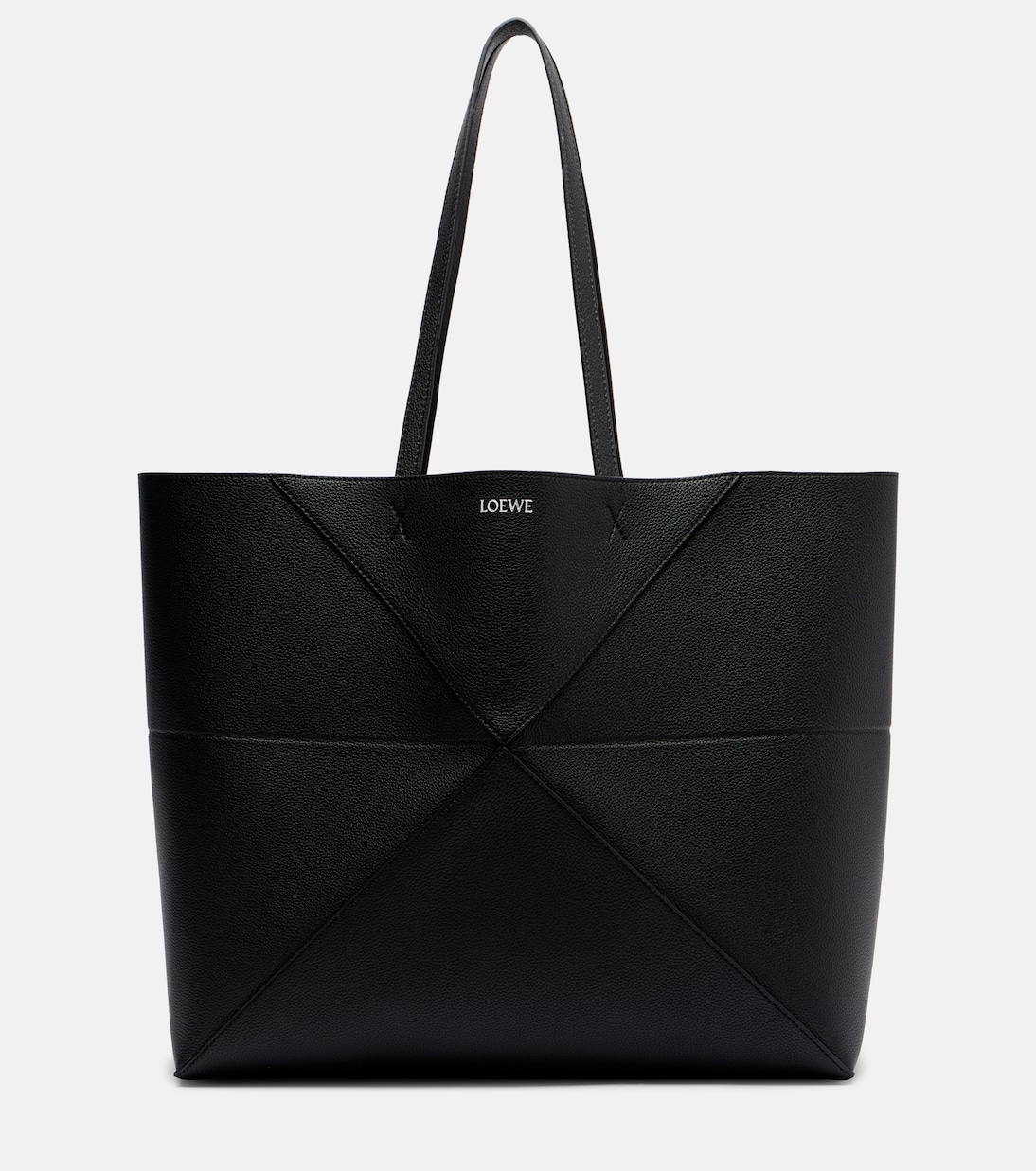 Puzzle Fold Large Leather Tote Bag in Black - Loewe