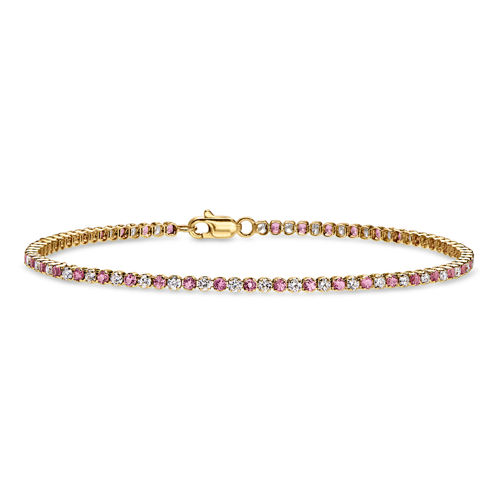 .80 Ct. T.w. Pink Tourmaline and 1.05 Ct. T.w. Lab-Grown Diamond Tennis Bracelet in 14kt Yellow Gold