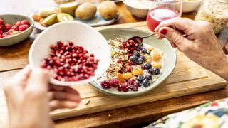 A granola bowl with berries