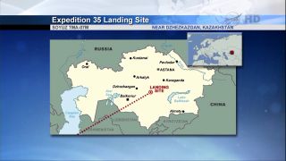 A map of the Expedition 35 landing site in Kazakhstan for May 13-14, 2013.