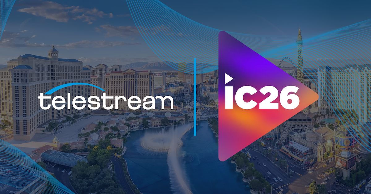 The Telestream and IC26 logo superimposed over the Las Vegas strip.