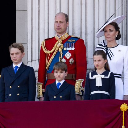 Prince William, Kate Middleton, and their children, Prince George, Princess Charlotte, and Prince Louis, at Trooping the Colour 2024