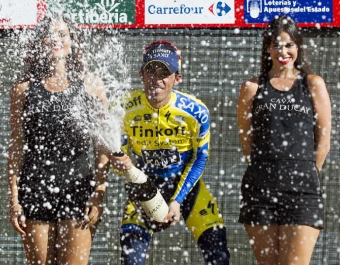 Alberto Contador (Tinkoff-Saxo) on the podium at the Vuelta