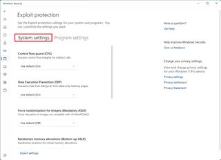 Exploit Protection System Settings