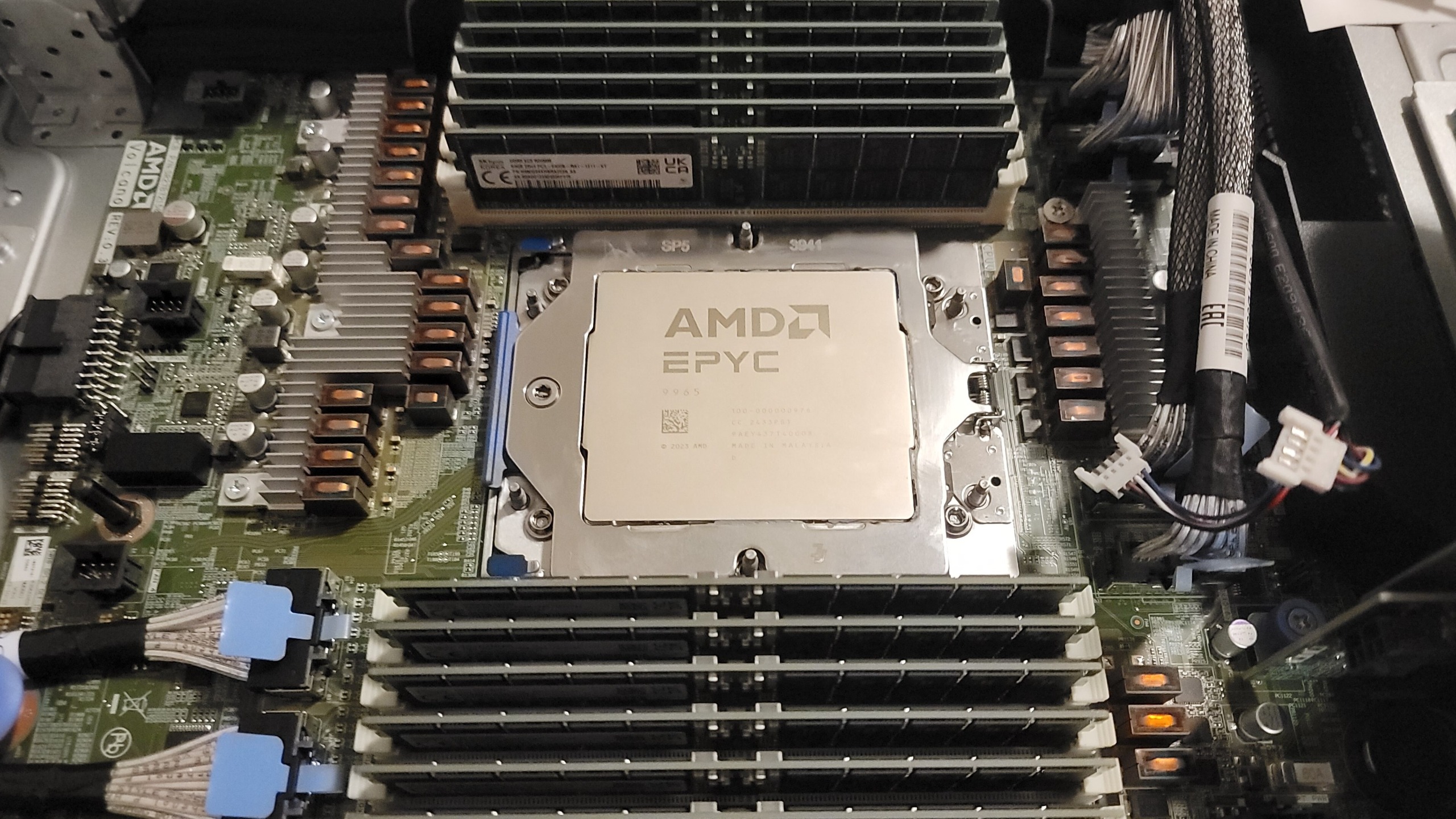 An EPYC Turin CPU sitting in a socket.