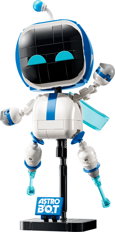 Lego Astro Bot on a plain background
