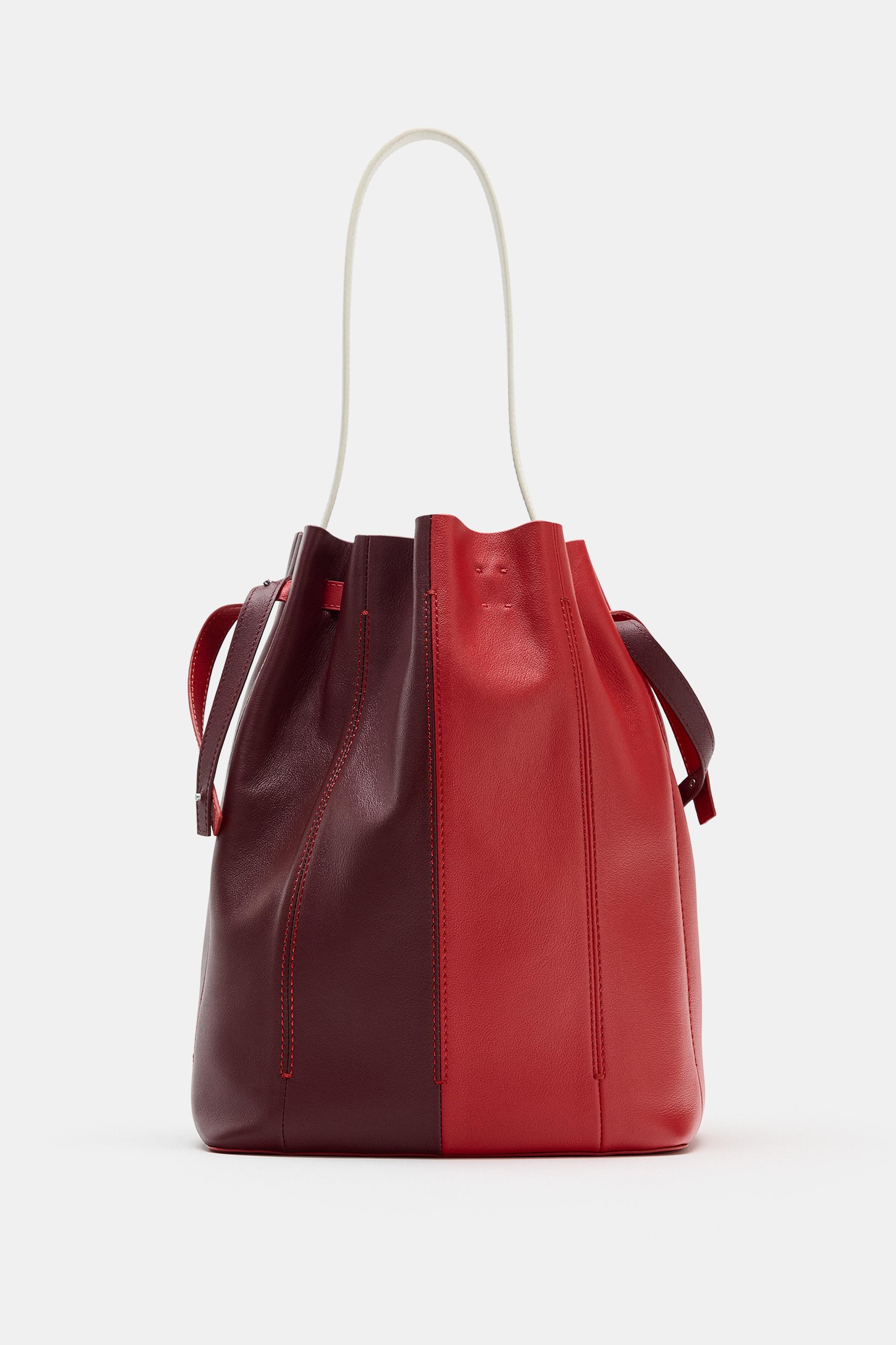 Colorblock Leather Shoulder Bag - Red - One Size Only