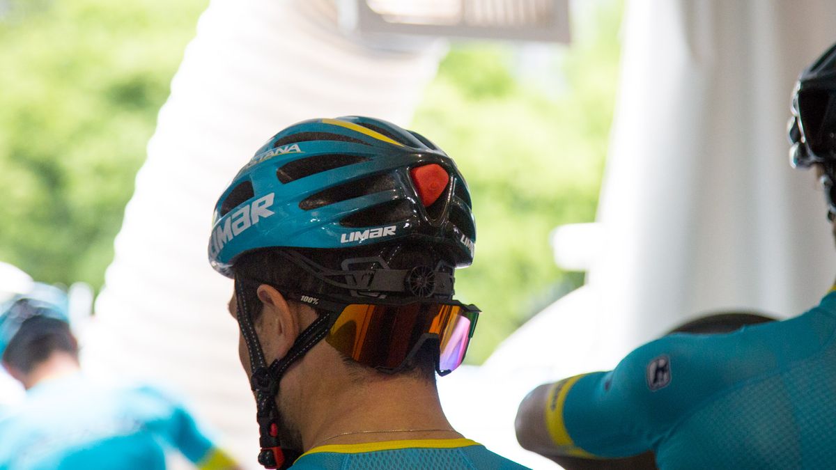 Many of the Astana riders were wearing the new Limar Ultralight Lux. We're not sure what the red bumper in the vent is however